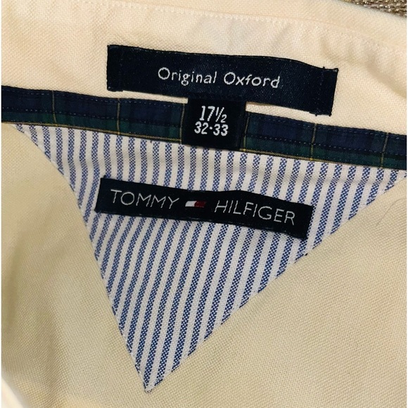 Tommy Hilfiger Button Down Shirt Light Yellow Size 17 1/2 32-33 - Picture 8 of 9